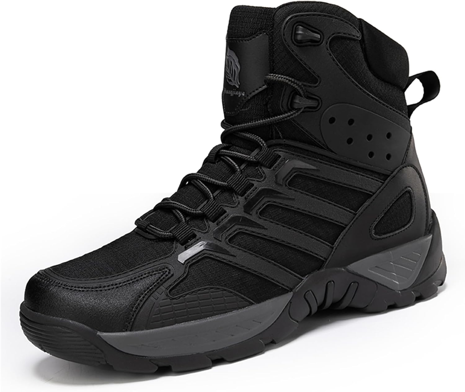 

Мужские замшевые кожаные высокие ботинки 15 см с шнуровкой, военные тактические боевые с боковой молнией Tengfeifly, черный