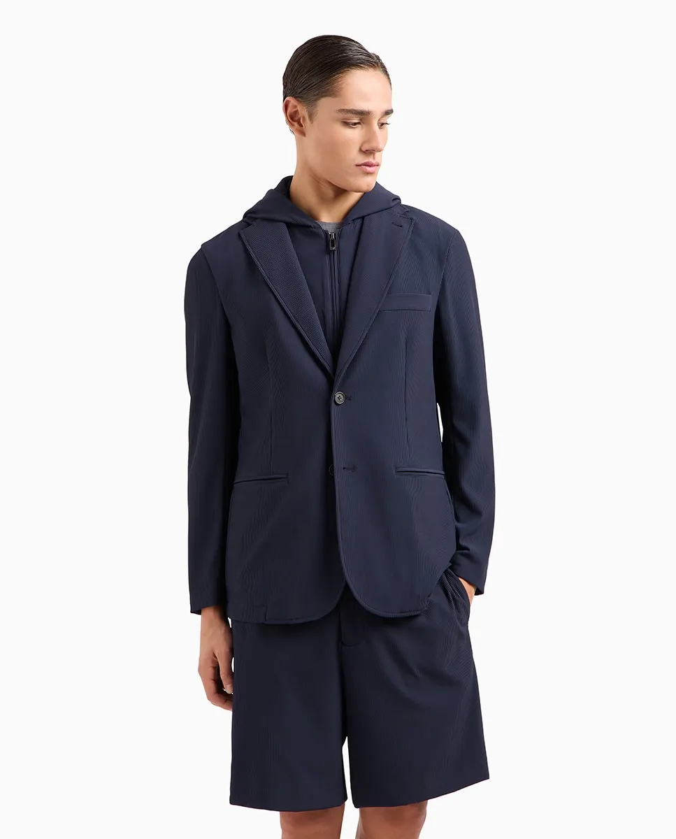 

Мужская куртка с капюшоном и двумя пуговицами Emporio Armani, тёмно-синий