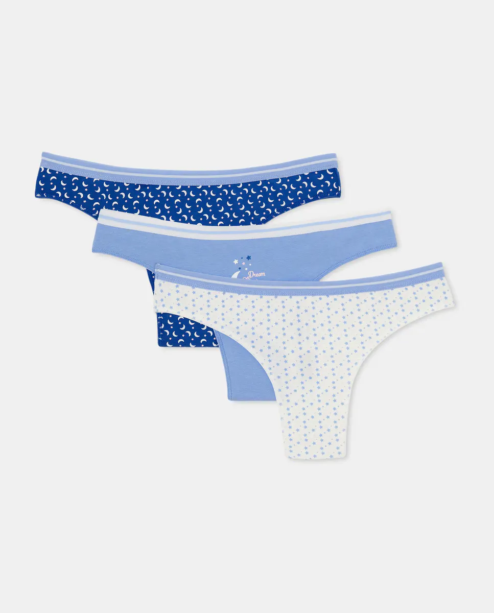 

Набор из 3 стрингов с принтом луны и звезд Easy Wear, синий