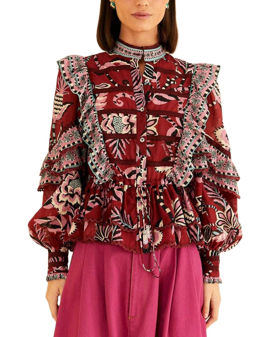 

Блузка FARM Rio Pineapple Inspiration бордового цвета с оборками