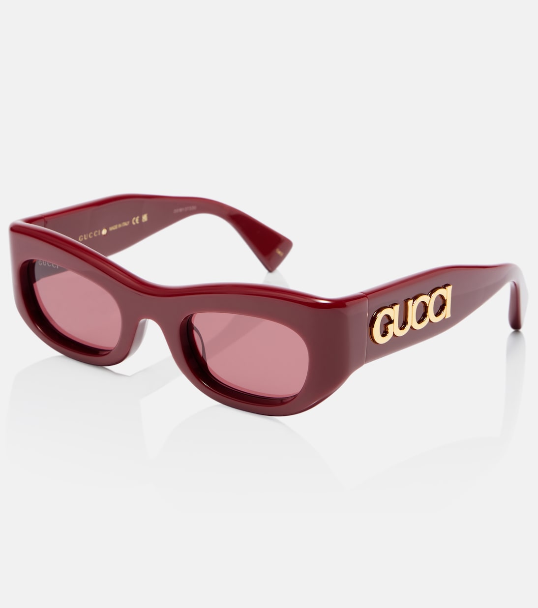 Прямоугольные солнцезащитные очки с логотипом Gucci, Burgundy-Burgundy-Red — фото 4