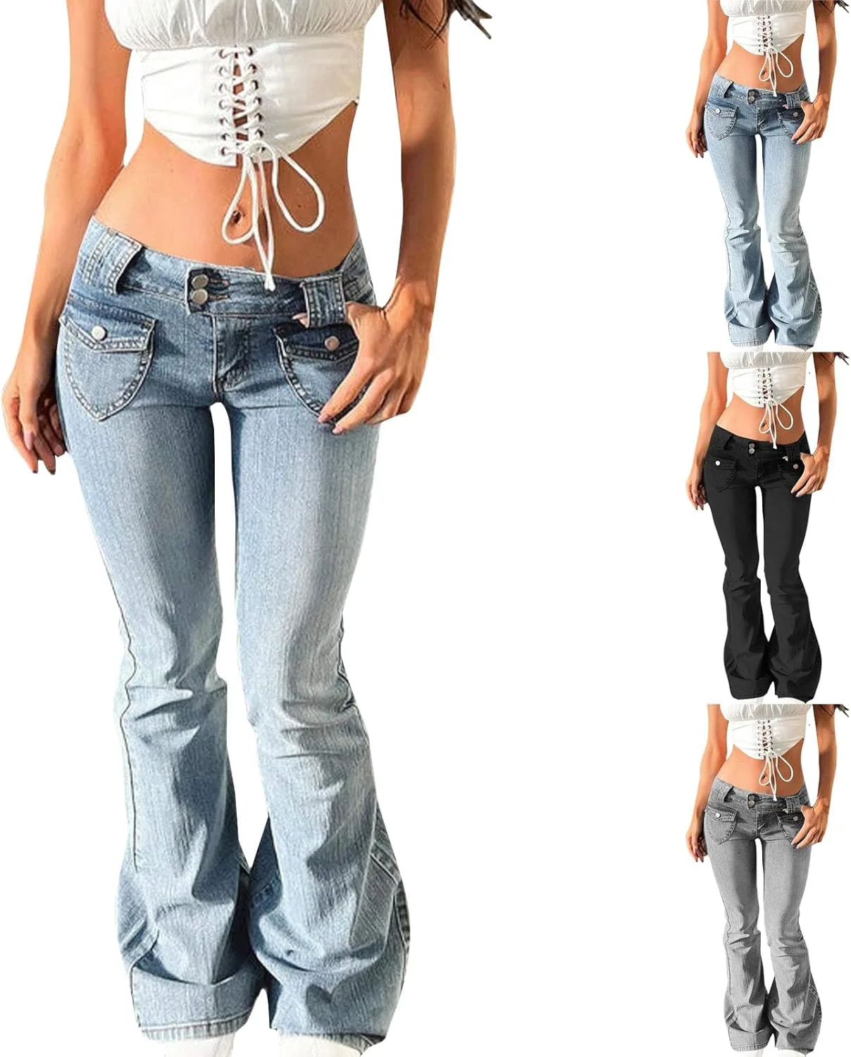 

Джинсы женские low rise baggy bootcut wide leg y2k bell bottoms stretchy с карманами