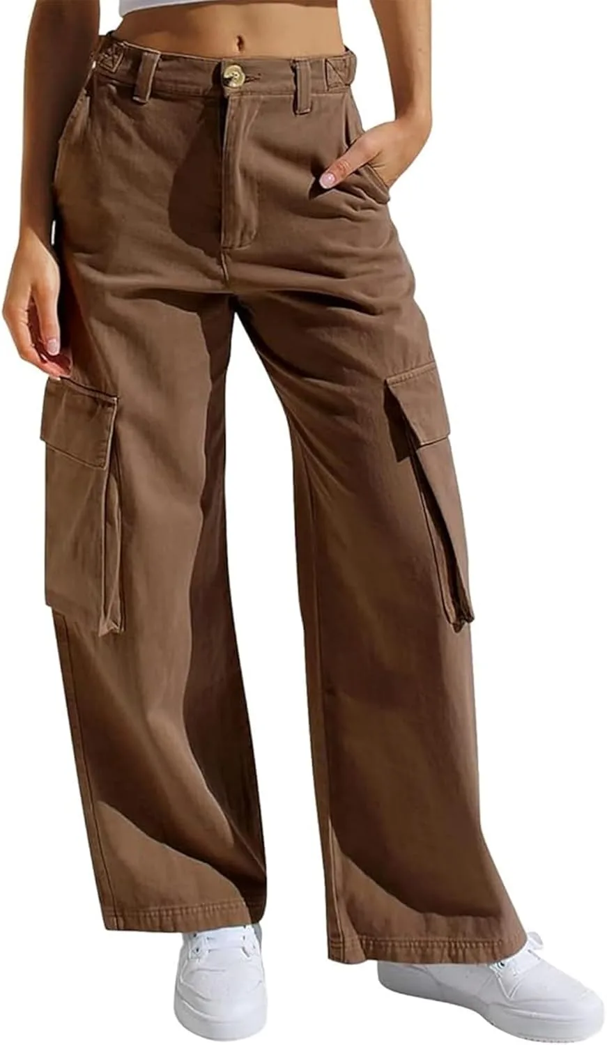 

Женские карго-штаны с высокой талией и прямыми широкими штанинами