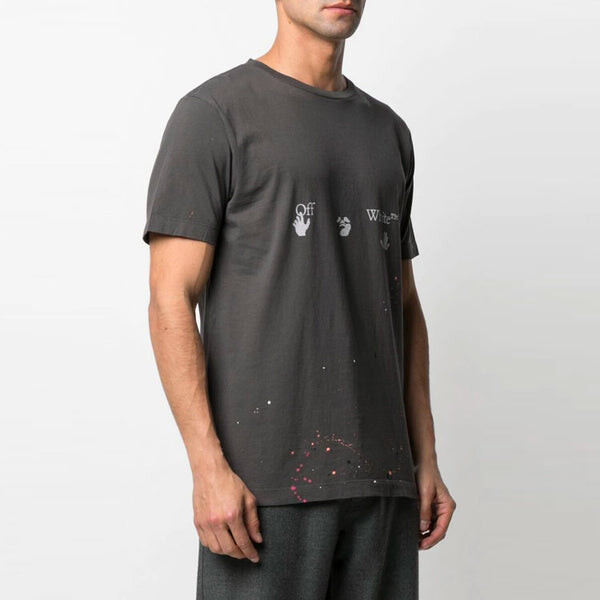 Футболка vintage paint splatter short-sleeve tee 'magnet white' Off-White, серый — фото 4