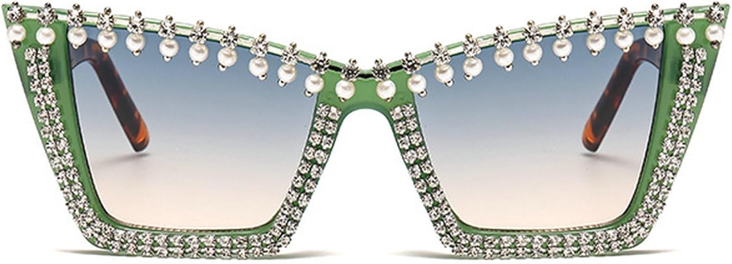 

Винтажные солнцезащитные очки «кошачий глаз» с перламутровыми кристаллами, модные женские солнцезащитные очки со стразами, большие блестящие очки для женщин mincl, Green