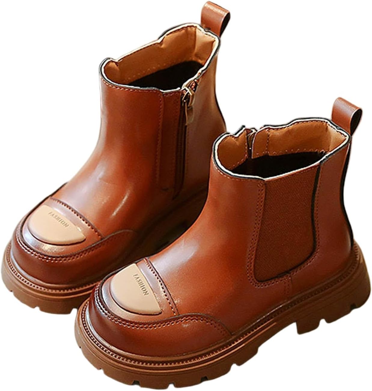 

Детские модные ботильоны для девочек, сапожки из ПУ-кожи с боковой молнией, подошва с протектором, короткие ботинки, обувь для детей 2-11 лет Zzalalana, Brown