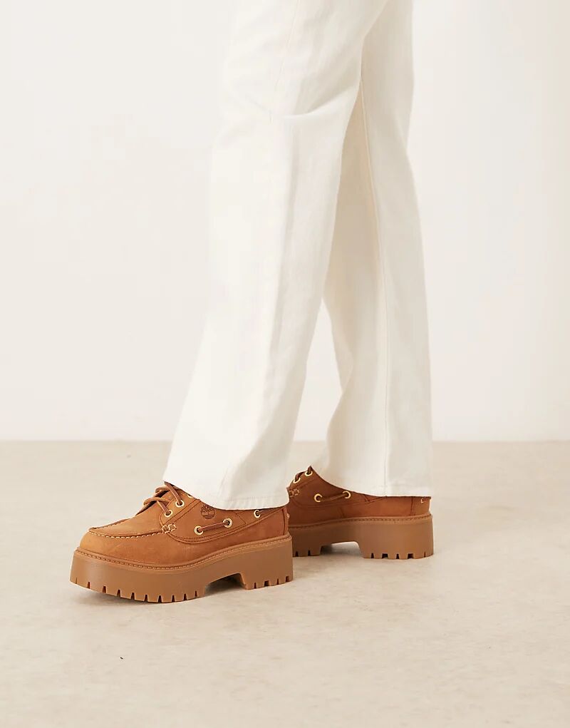 Туфли-лодочки Timberland Stone Street на платформе с тремя люверсами из коричневого нубука — фото 4
