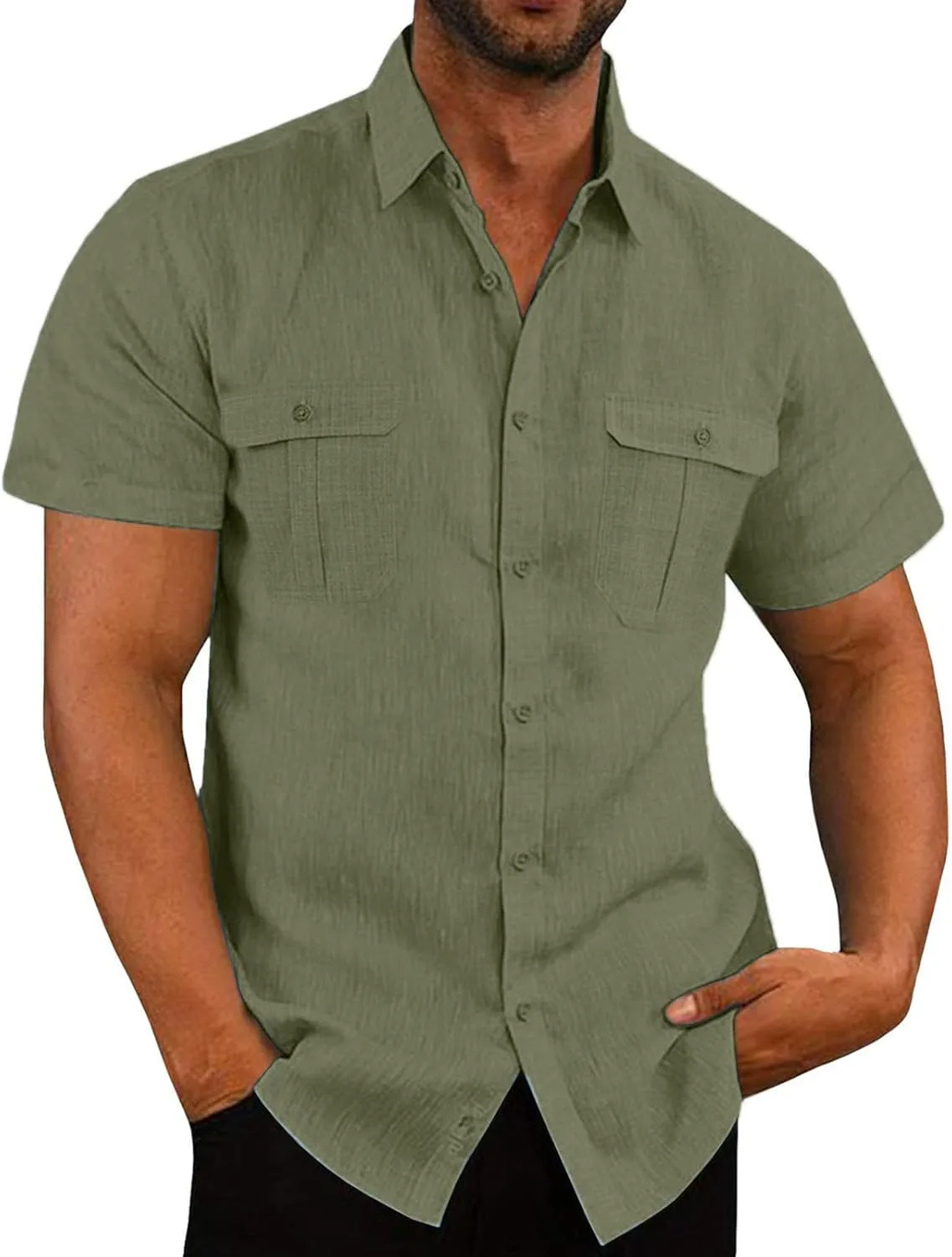 

Muscularfit мужская рубашка Casual стильная короткий рукав Cotton Linen