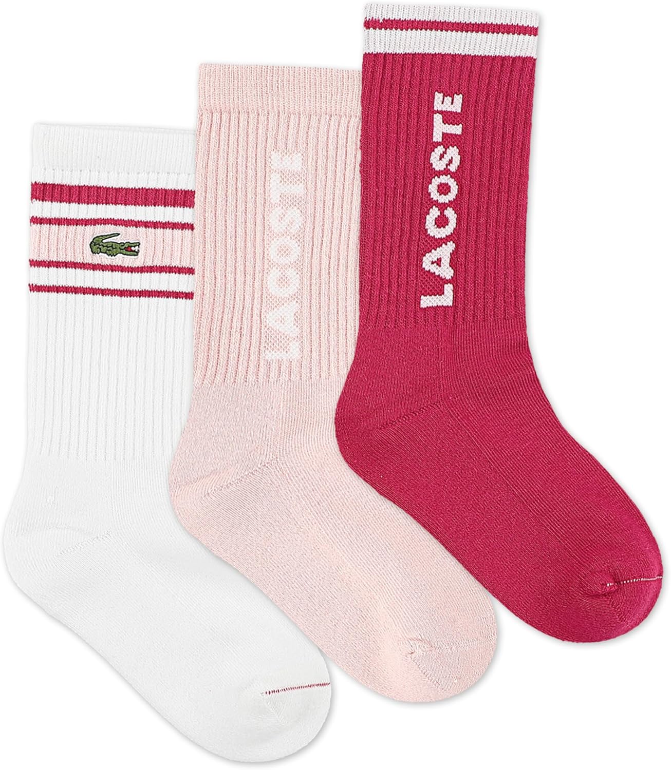 Упаковка из 3 пар трикотажных носков Lacoste для мальчиков на каждый день, White/Pink — фото 2