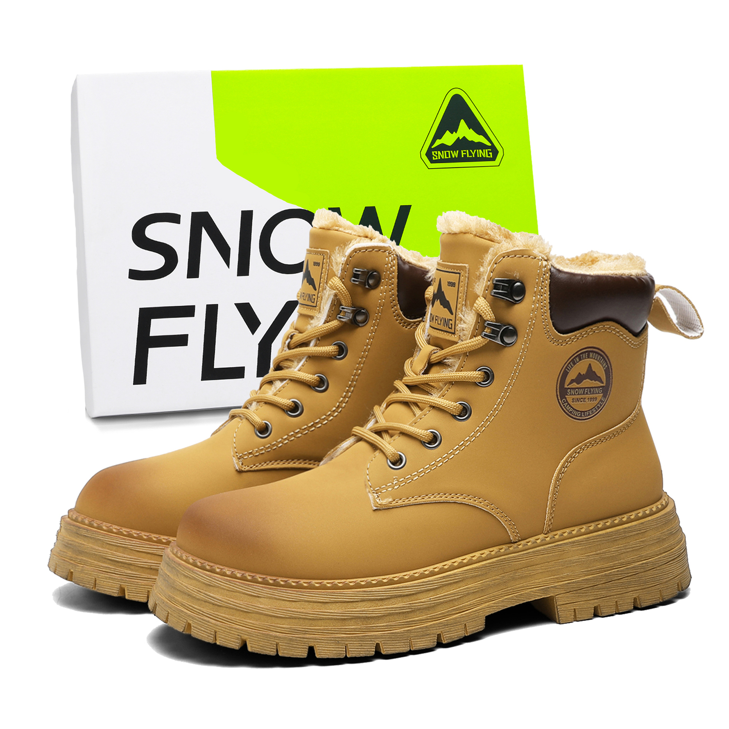 

SNOW FLYING Зимние тактические ботинки коллекции короткие мартинсы унисекс карамельно-коричневые с флисовой подкладкой, цвет Caramel Brown (Fleece-Lined)