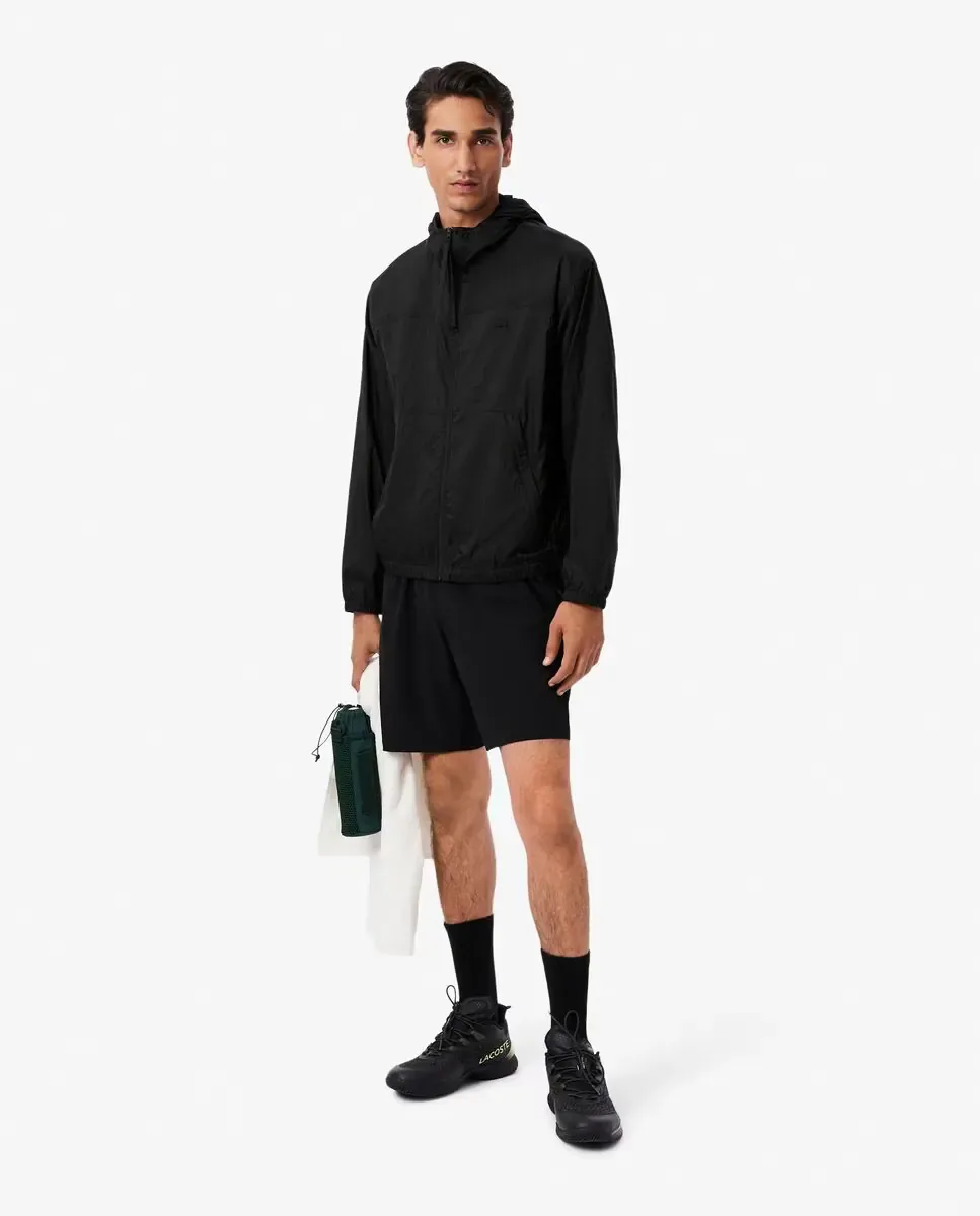 Мужская водоотталкивающая складная нейлоновая куртка зеленого цвета Lacoste, черный — фото 4