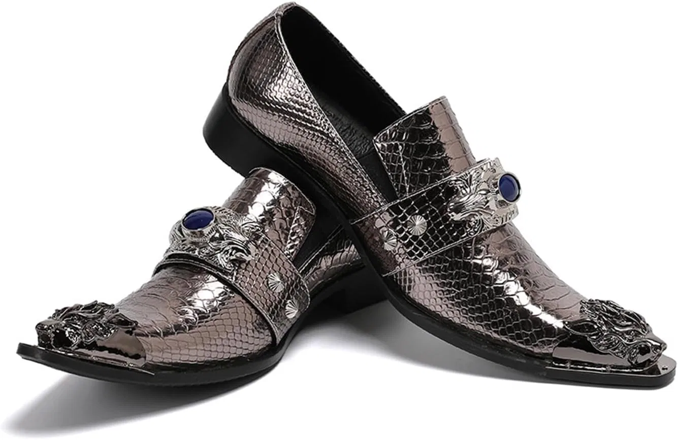 Лоферы кожаные Mens Dress Shoes, Grey MANYUBEI — фото 3