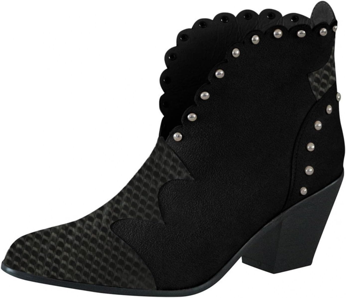 Ботинки Hbeylia Dress Boots для женщин, модные, из мягкой искусственной змеиной кожи, с лоскутным дизайном, черный — фото 4