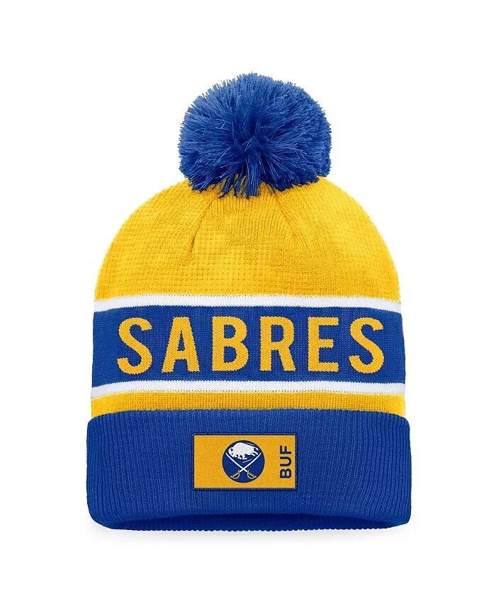 

Мужская вязаная шапка Royal, золотого цвета Buffalo Sabers Authentic Pro Rink с манжетами и помпоном Fanatics, синий