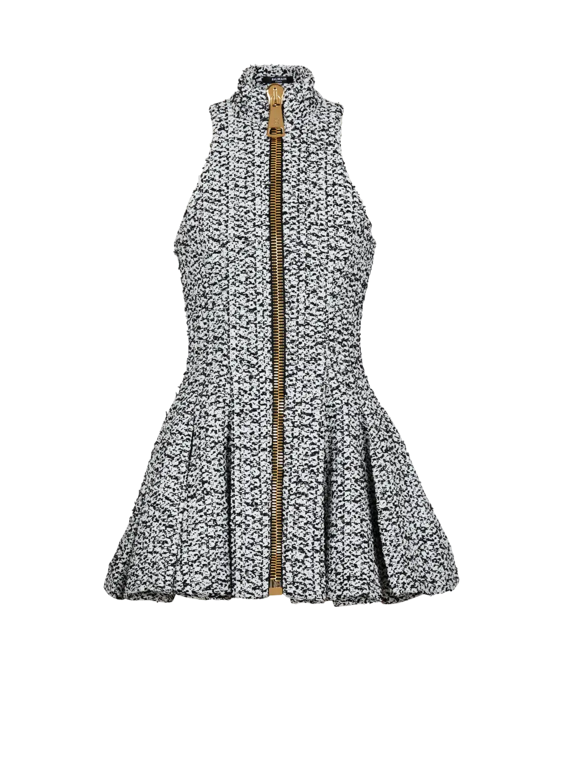 

Бесрукавное расклешенное платье из твида Balmain, белый