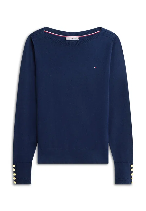 Джемпер Tommy Hilfiger с золотистыми пуговицами, трикотажный, с вырезом-лодочкой, темно-синий — фото 4