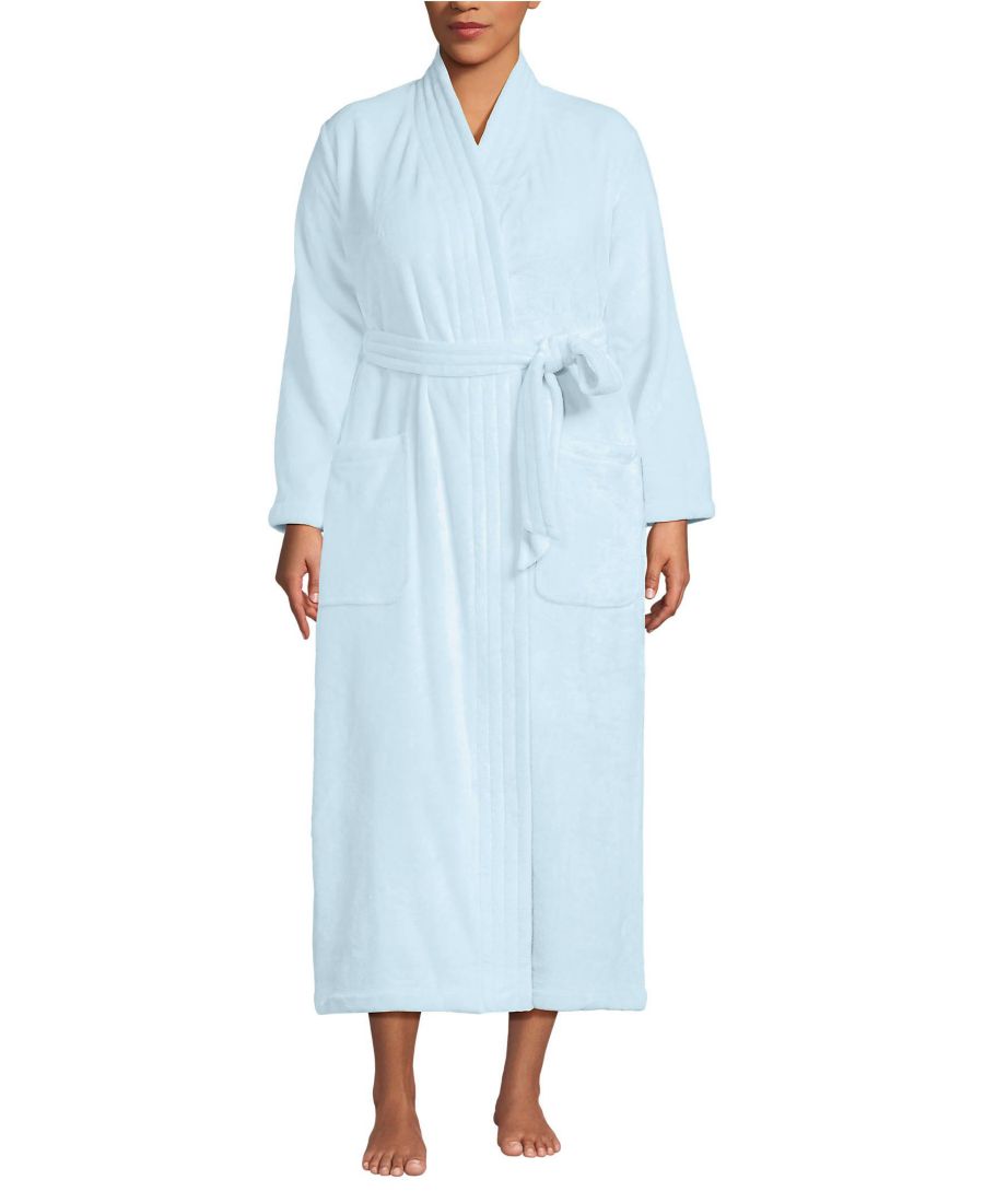 

Уютный длинный плюшевый халат-накидка больших размеров Lands' End, Soft ice blue