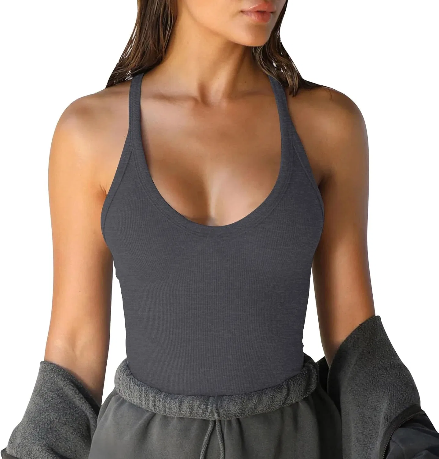 Топ-борцовка женская Ribbed Workout, Dark Gray