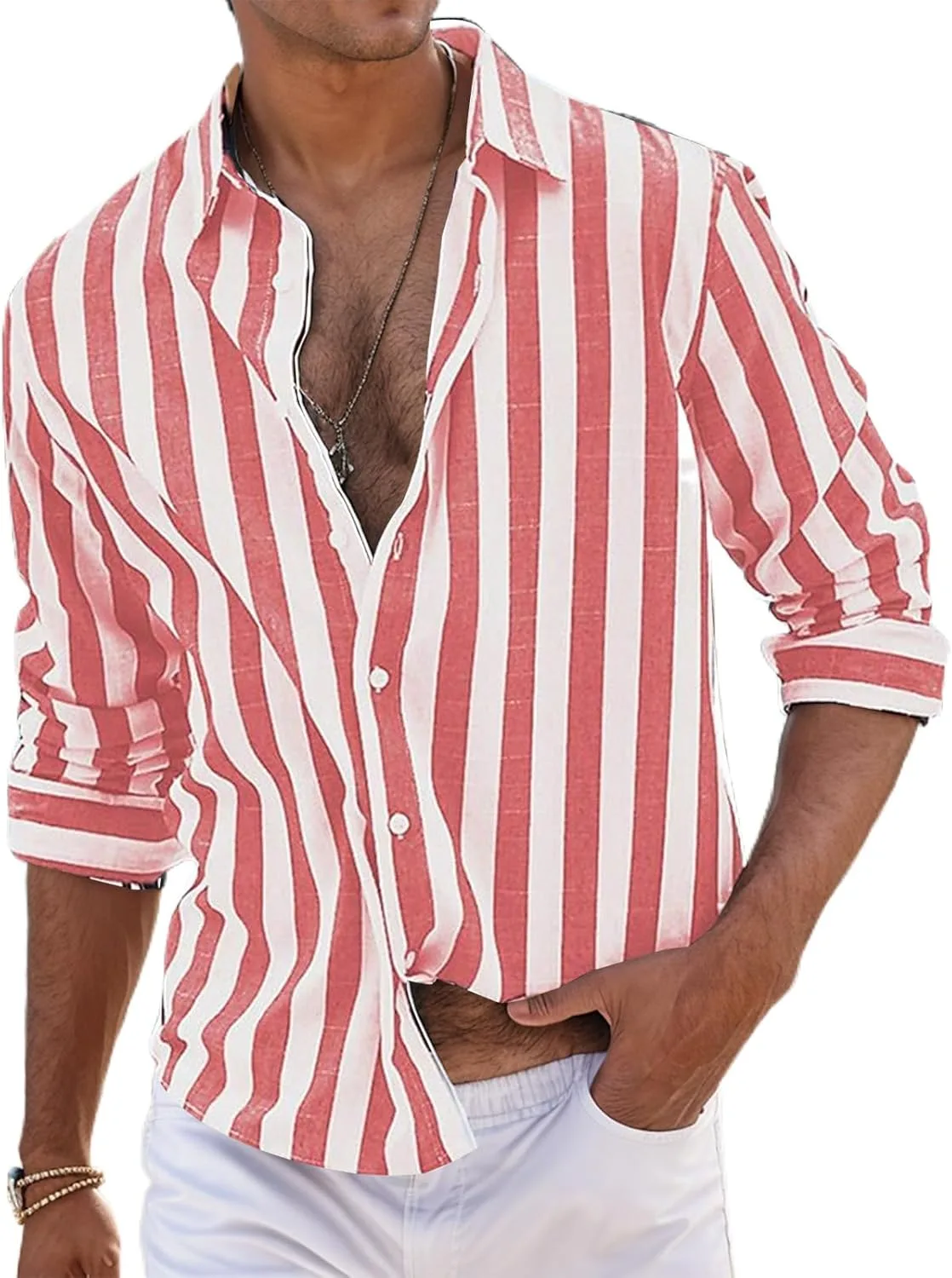 

Мужская повседневная рубашка в полоску с коротким/длинным рукавом YSERB