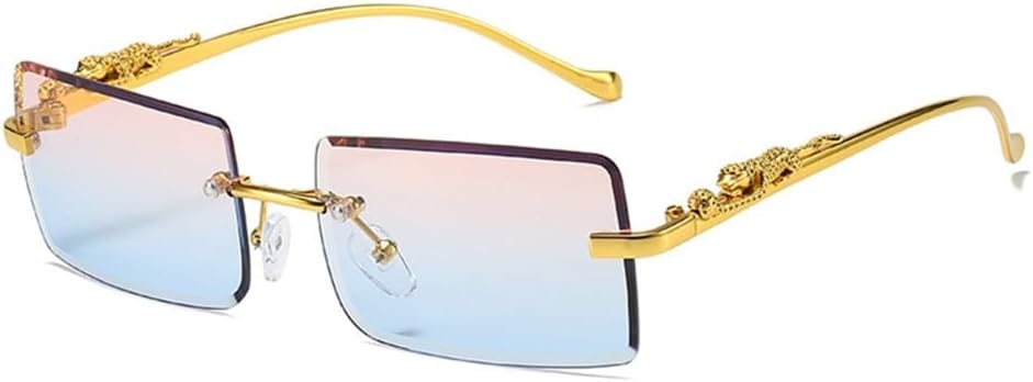 

Солнцезащитные очки без оправы прямоугольной формы для мужчин и женщин, солнцезащитные очки без оправы для женщин, очки с леопардовым принтом, защита от ультрафиолета UV400 LANGSER, Pink Blue