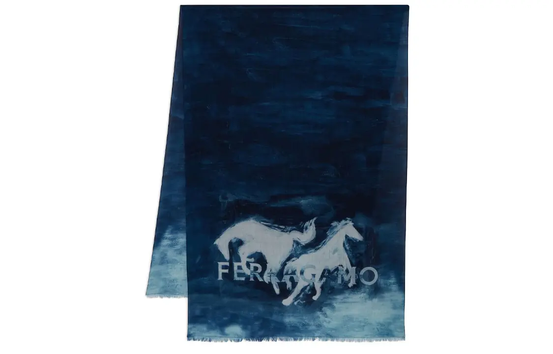 

Шерстяной палантин с рисунком под лошадь Ferragamo, синий