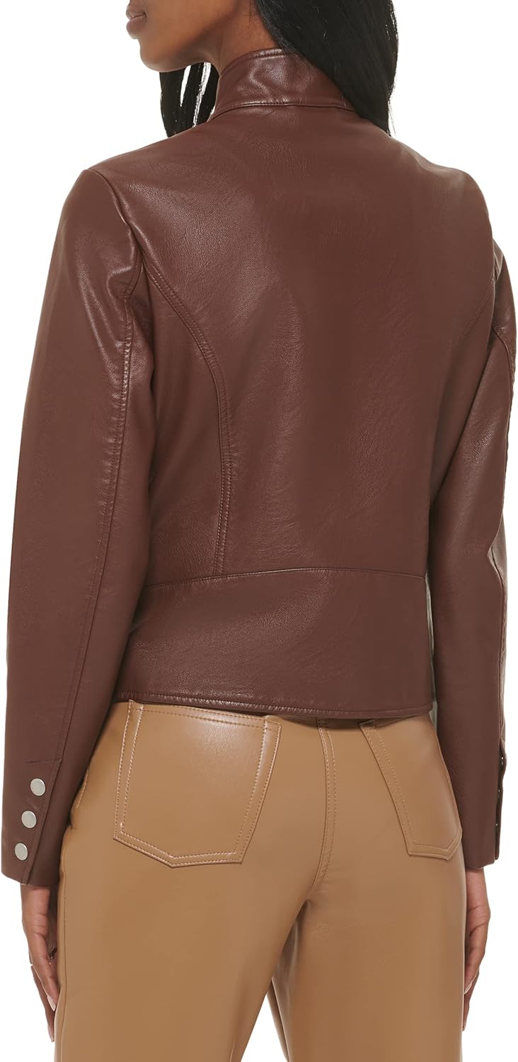 Женская куртка для мотокросса Levi's из искусственной кожи (стандартная и плюс), Chocolate Brown — фото 4