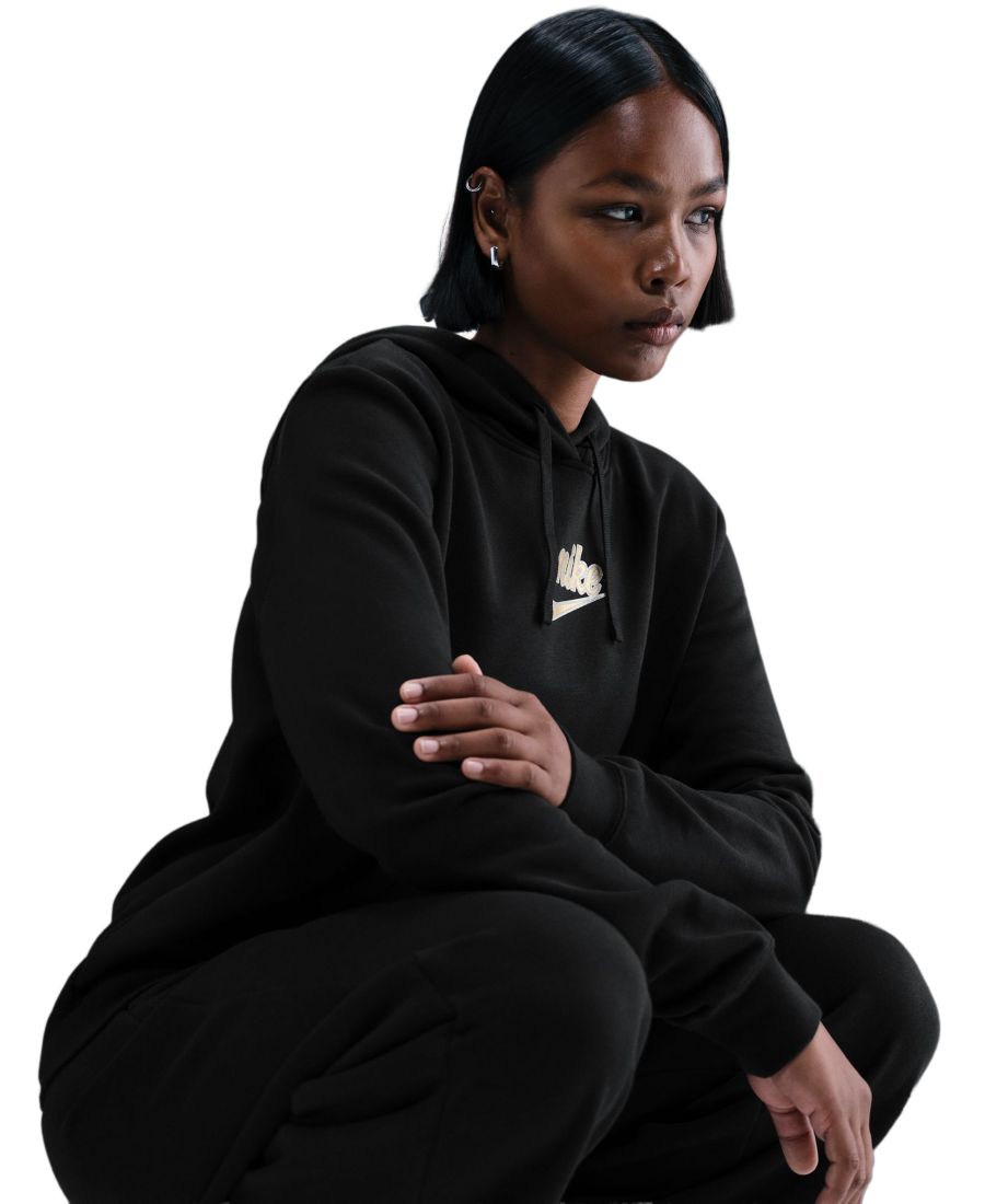 Женская спортивная толстовка с длинными рукавами и капюшоном Nike, Black/Metallic Gold — фото 3