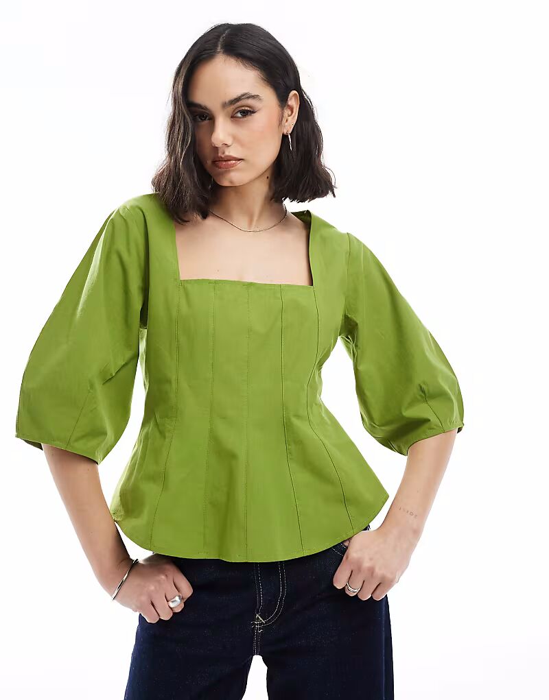 

Корсетный топ с квадратным вырезом ASOS DESIGN оливково-зеленого цвета