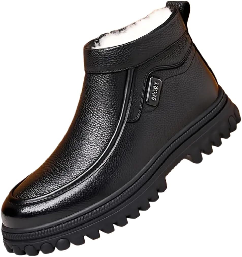 

Мужские зимние снежные ботинки Hhhchpm, высокие до щиколотки с плюшевой подкладкой для тепла, удобный дизайн без шнурков, прочный верх из ПУ и подошва из ПВХ, идеальны для активного отдыха и повседневной носки, черный