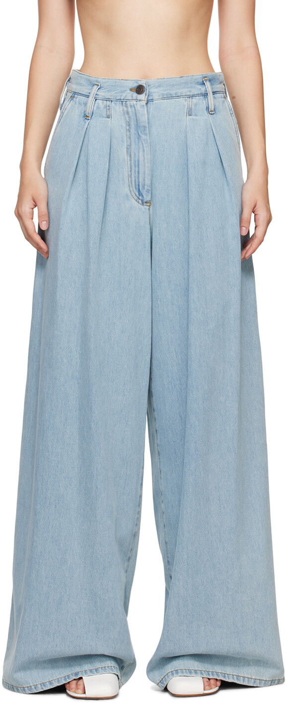 

Синие широкие плиссированные джинсы Dries Van Noten