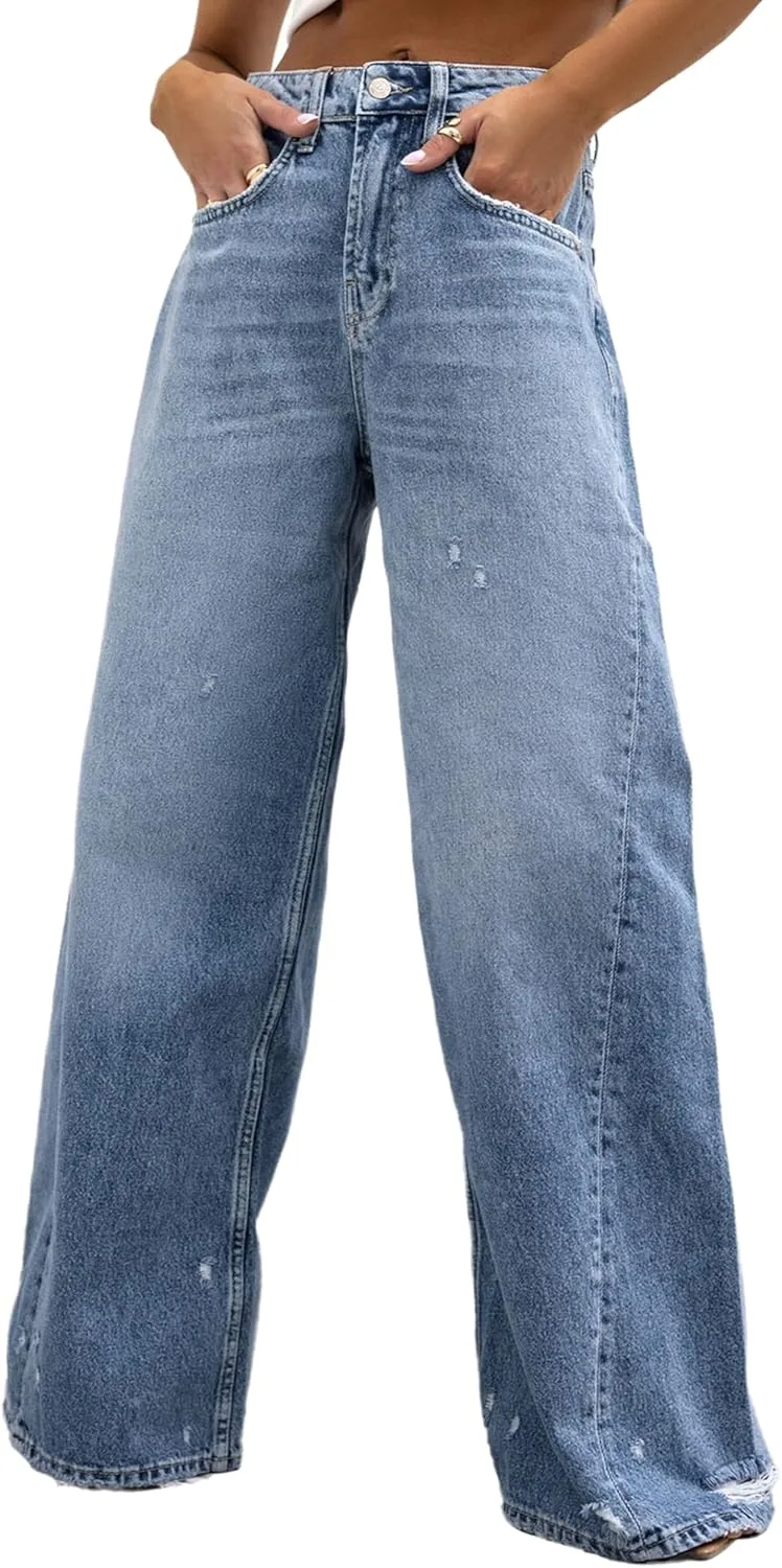 

Женские рваные джинсы Wide Leg Mid Rise TACSTRUN