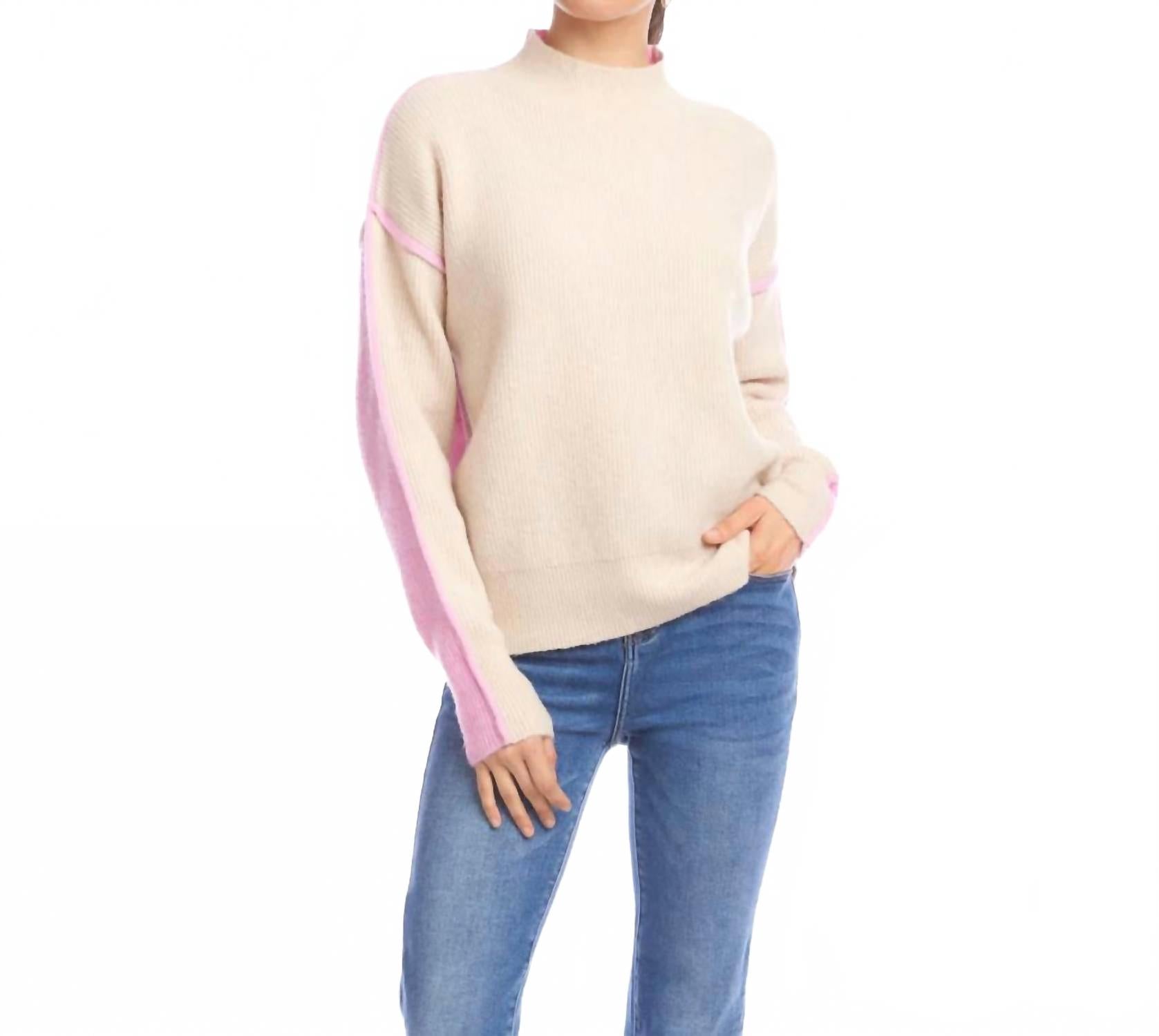 

Свитер с цветными блоками и высоким воротником в песочном розовом цвете Karen Kane