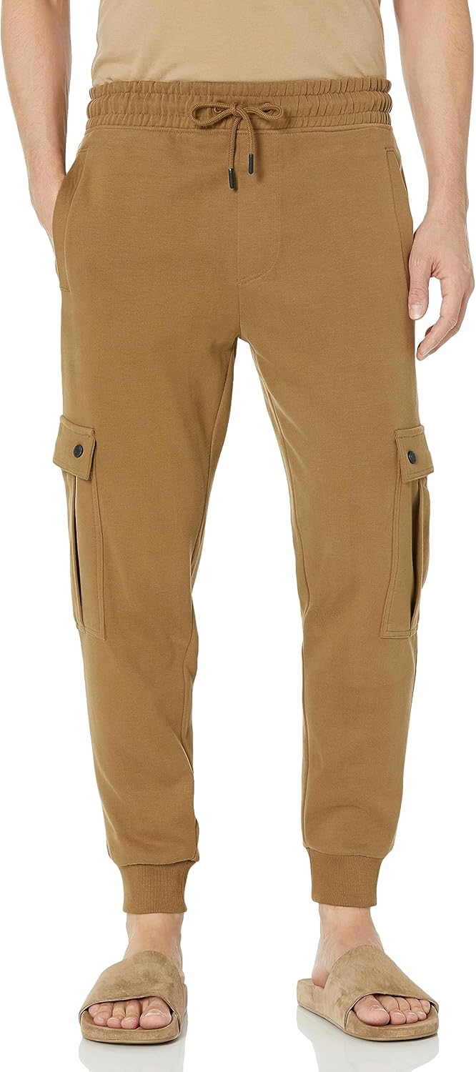 

BOSS Мужские уютные джоггеры с карманами-карго из френч тери, Dark Khaki Beige