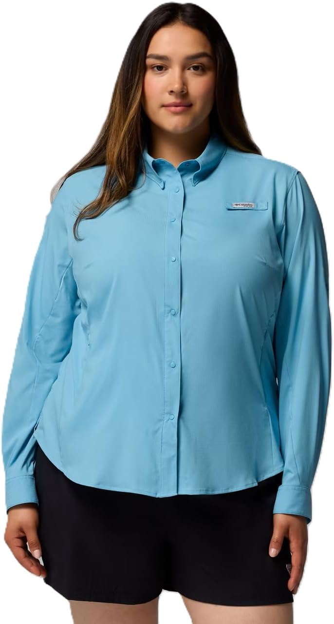 

Columbia Women's PFG Tamiami II UPF 40 рубашка для рыбалки с длинным рукавом, Vintage Blue