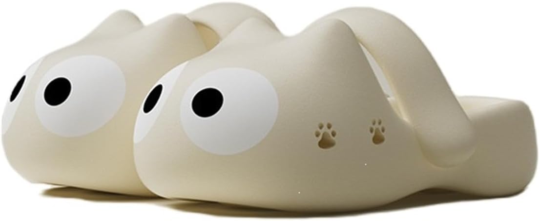 

Тапочки с большими глазами кошки, милые кошачьи тапочки, закрытые летние тапочки для женщин, с толстой подошвой и нескользящей пляжной обувью Generic, белый