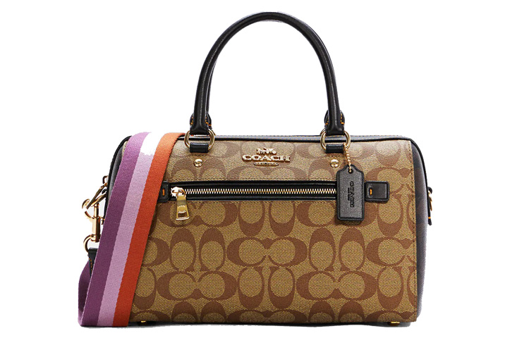 

Rowan Canvas With Leather Boston Bag, плечевая сумка, черезплечная сумка большого размера для женщин цвет кофе COACH
