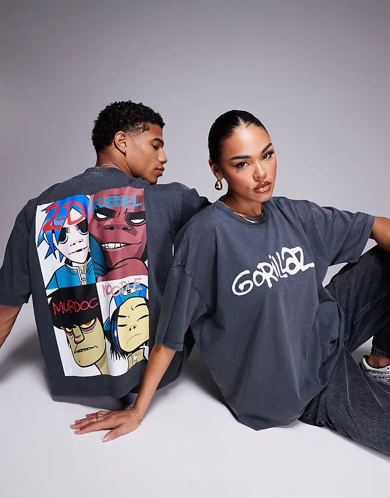 

Футболка свободного кроя унисекс ASOS DESIGN oversize с лицензионным принтом Gorillaz, цвет: черный