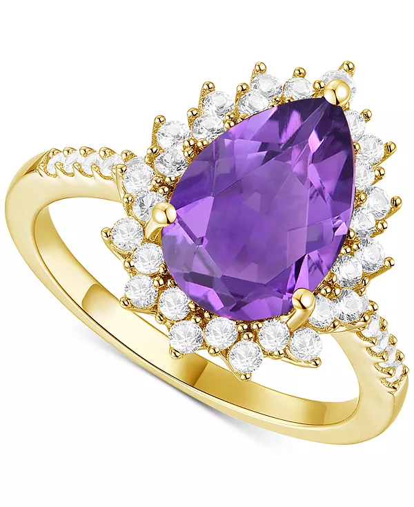 

Кольцо с аметистом (2,5 карата tw) и выращенным в лаборатории белым сапфиром (5,8 карата tw) в форме груши из стерлингового серебра с покрытием из 14-каратного золота (также с голубым топазом) Macy'S, amethyst