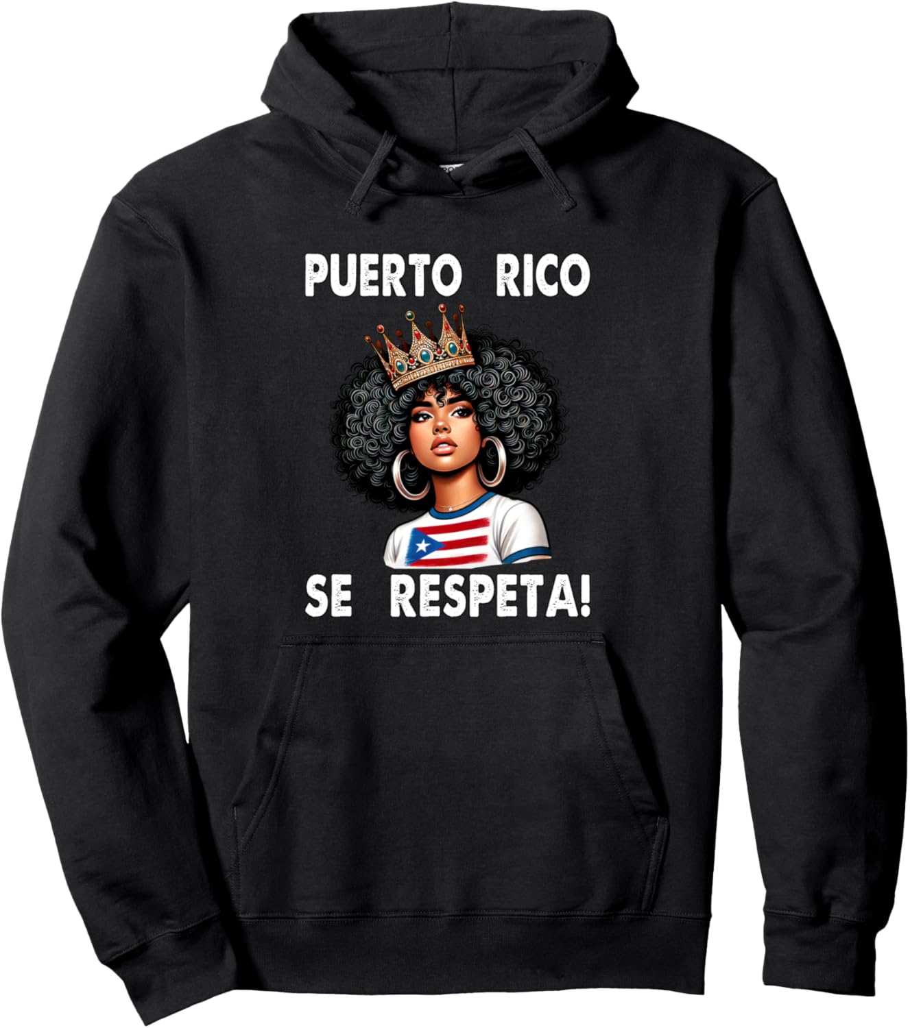 

Толстовка с капюшоном с флагом Puerto Rico Se Respeta Afro Boricua Queen Crown PR Puerto Rico Se Respeta Collection, More Here, черный