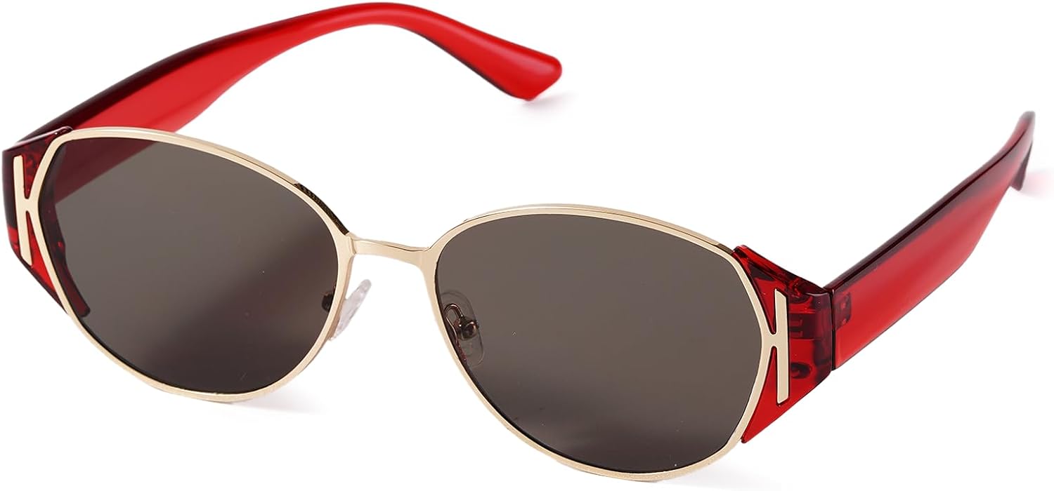 

Солнцезащитные очки Thalarion Retro Oval для женщин, классическая модная металлическая оправа, стильный ретро-дизайнерский дизайн, защита от УФ-излучения, A3(red/Green)