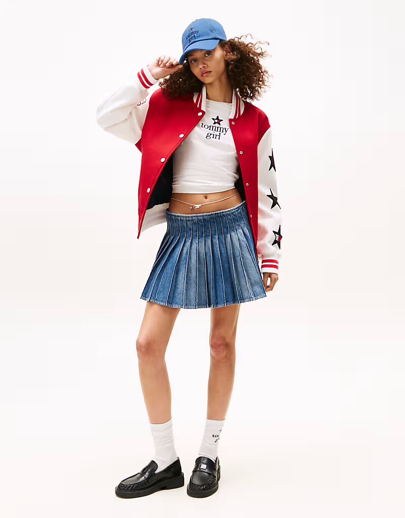 

Мини-юбка из плиссированного денима Tommy Jeans tommy girl темного цвета