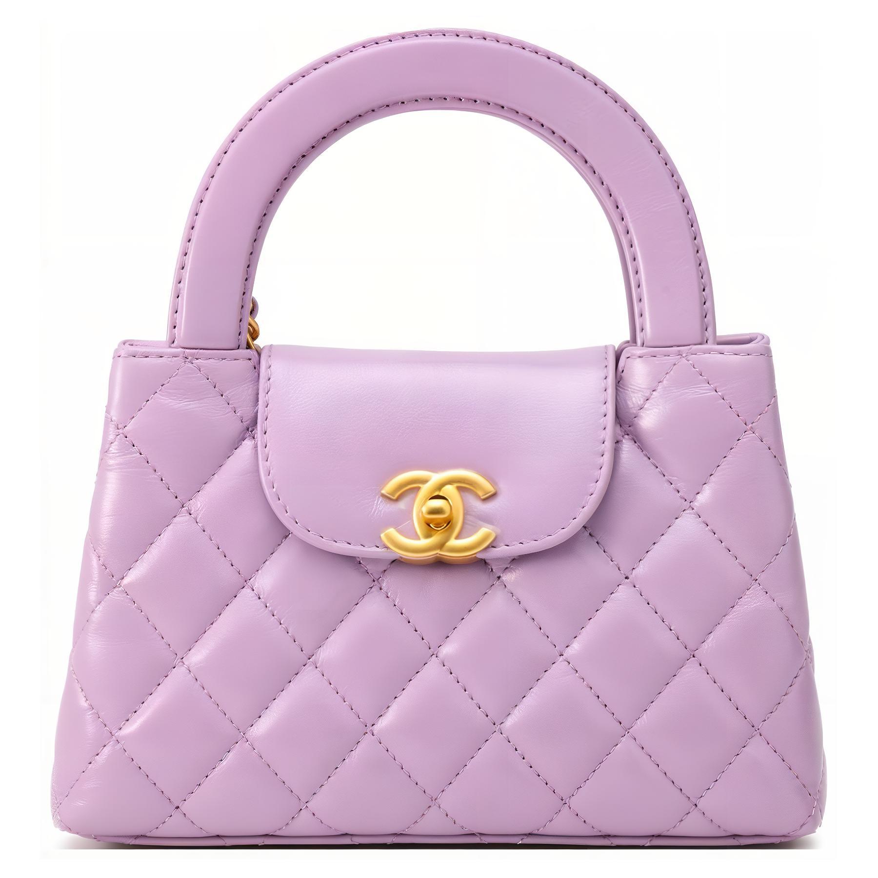 

Блестящая кожаная наплечная сумка через плечо миниатюрная дамская светло-фиолетовая CHANEL