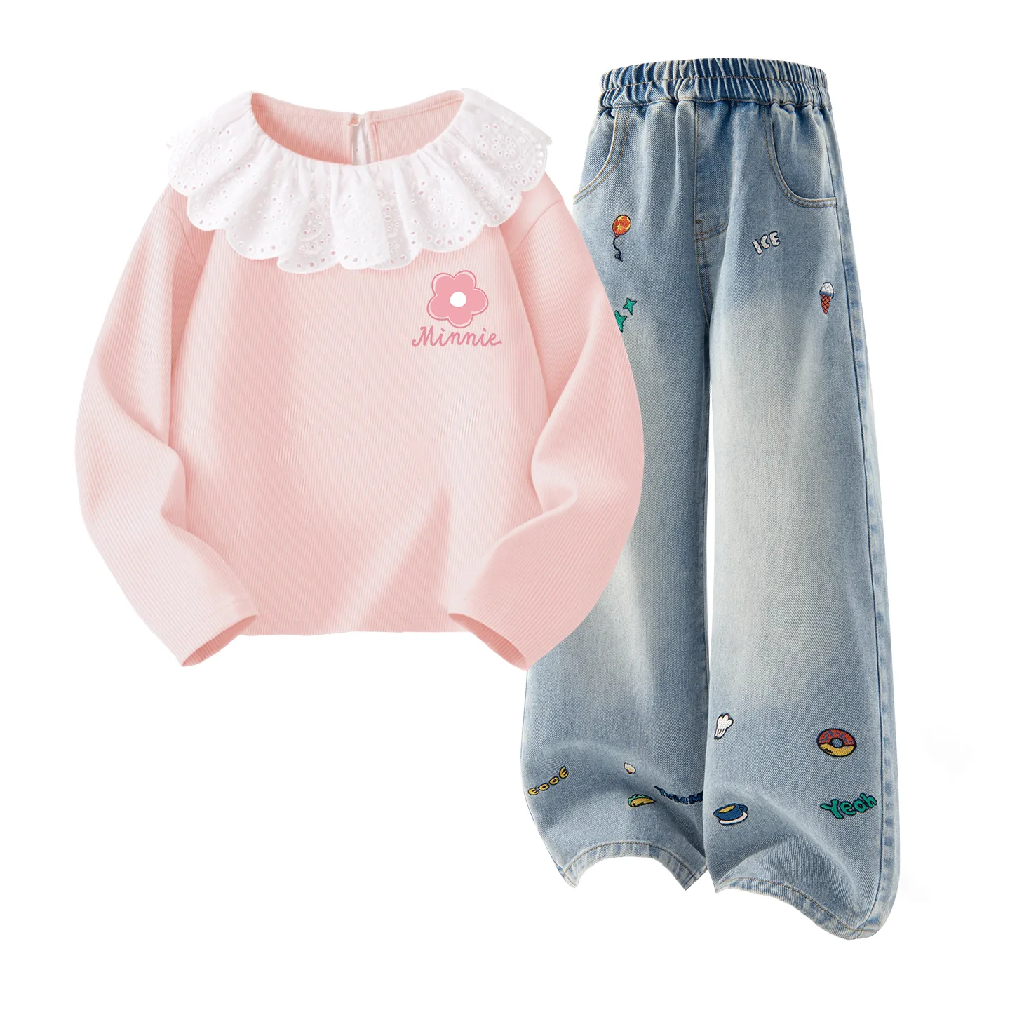Детский спортивный комплект Casual Sportswear из 2 предметов Disney, Di Chao Flower K Taro Purple+Solid Color Denim Blue — фото 4