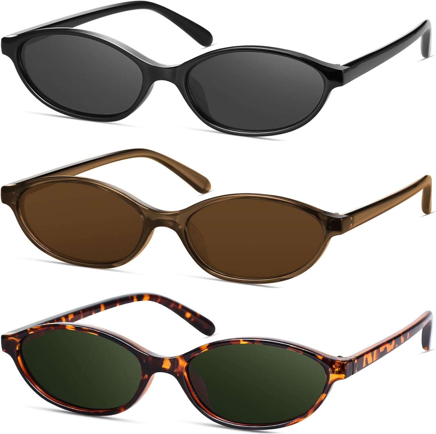 

Ретро-солнцезащитные очки «кошачий глаз» овальной формы для женщин, в стиле Y2k, модные узкие солнцезащитные очки с защитой от УФ-излучения YMRFW, 3pack（black/Gray+brown/Brown+tortoise/G15)