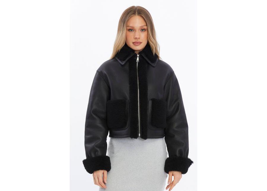 

Женская укороченная черная куртка из овчины Furniq UK, Black