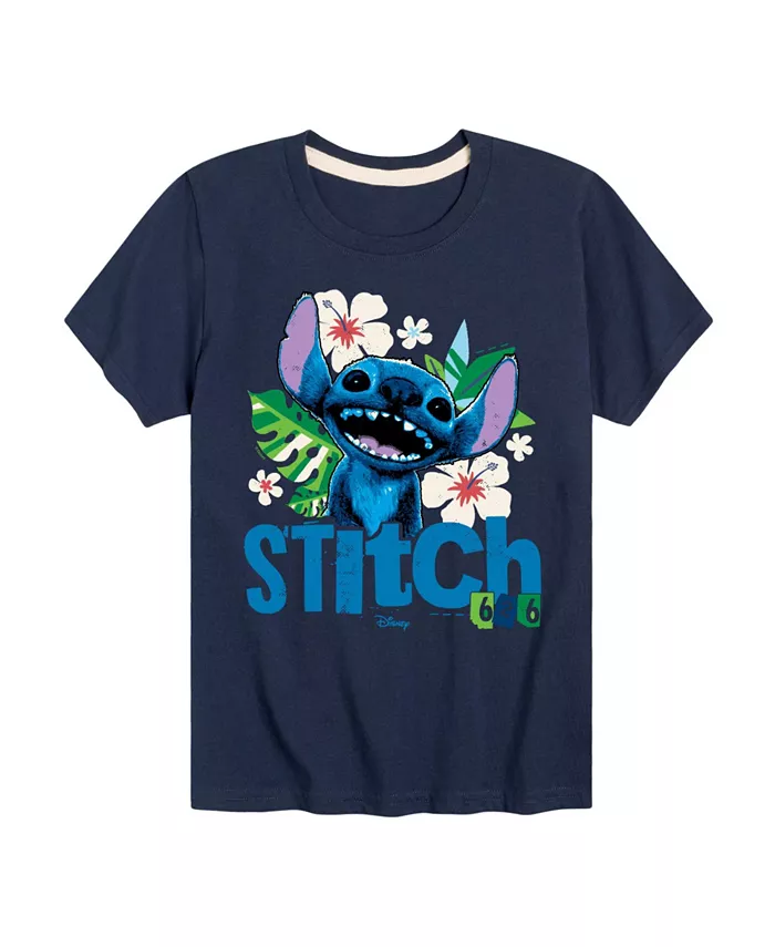

Футболка с принтом "Lilo & Stitch: Живое действие" и цветами для мальчиков больших размеров, синий