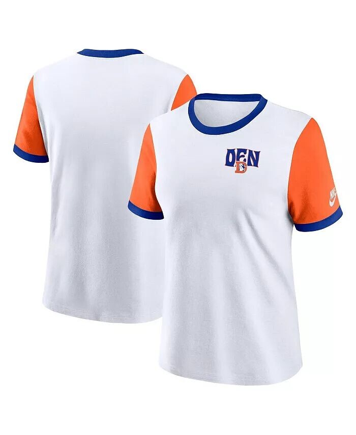 

Женская белая/оранжевая футболка Denver Broncos Rewind Ringer Nike