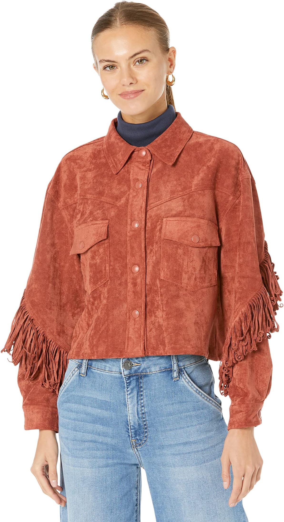

Куртка Blank NYC Faux Suede Fringe Shirt Jacket in Bounce Back, цвет Bounce Back