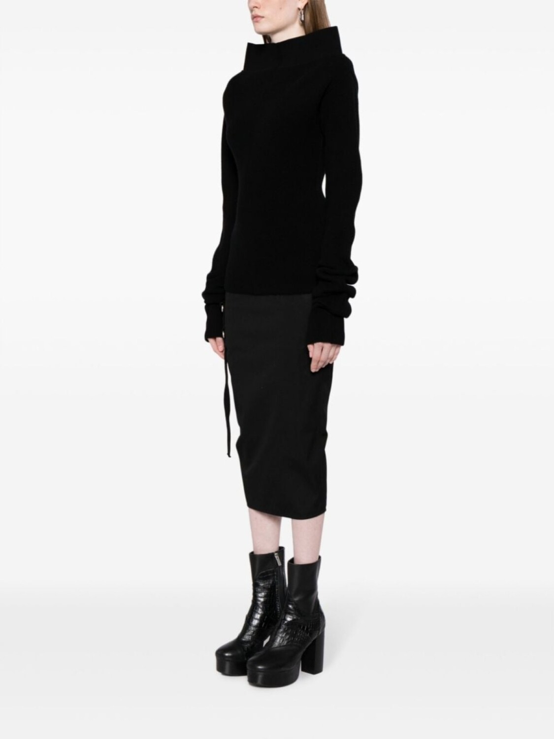 Джемпер с вертикальными швами и рубчиком от Rick Owens, черный — фото 3