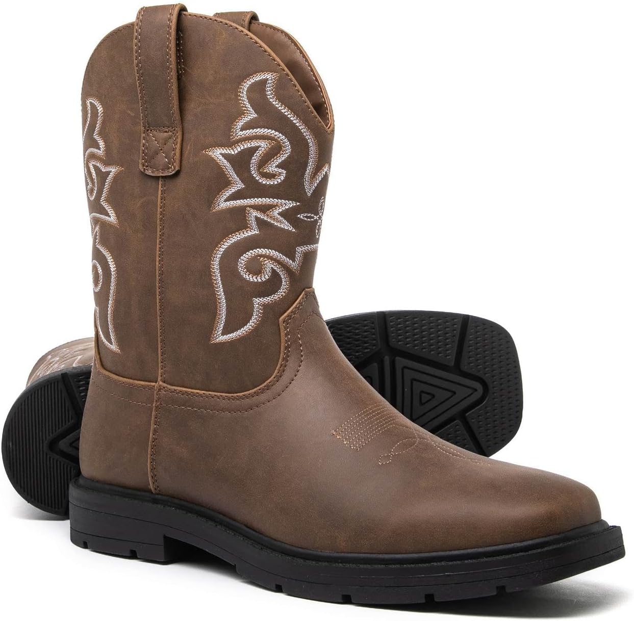 

Мужские ковбойские ботинки - вестерн с квадратным носком и вышивкой, на застежках, с прочной резиновой подошвой Canyon Trails, коричневый